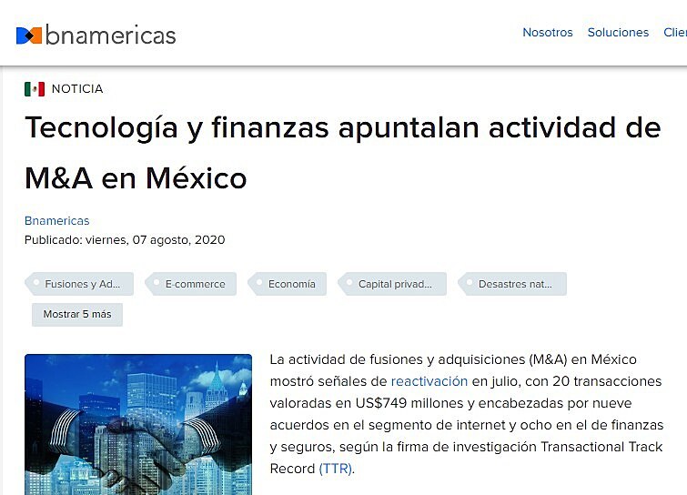 Tecnologa y finanzas apuntalan actividad de M&A en Mxico
